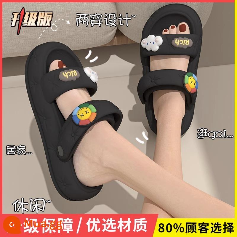 Giày sandal nữ mùa hè 2023 mới đế dày thời trang phù hợp đi 2 lần trong nhà và ngoài trời Đế mềm chống trượt bước phân cảm dép nữ - Đen [nâng cấp]