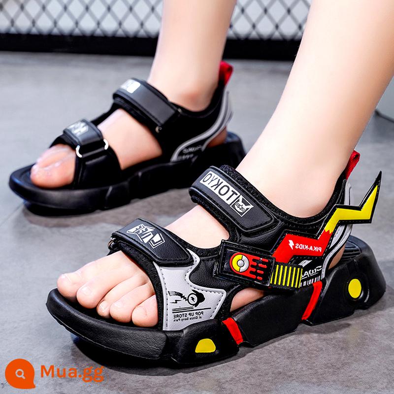 Giày sandal bé trai mùa hè mới 2023 giày đi biển thể thao trẻ em cỡ lớn đế mềm bé trai dép chống trượt và dép đi trong nhà mùa hè - đen đỏ