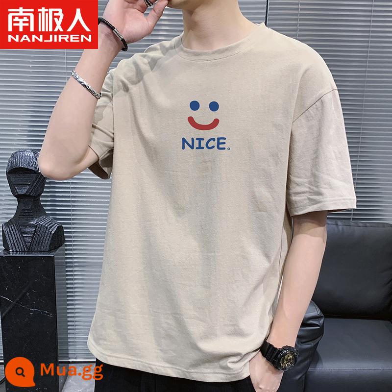 Nanjiren mùa hè mới áo thun cotton ngắn tay áo sơ mi nam có đáy rộng cổ tròn in hình học sinh Áo thun nửa tay - Cười ĐẸP Kaki