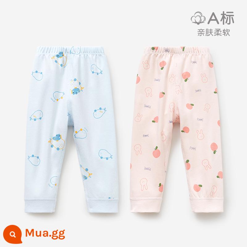 Quần vệ sinh trẻ em mùa xuân thu đông quần cotton nguyên chất cho bé trai và bé gái đáy mở đồ ngủ cho bé quần dài ấm áp - 3KZ002 hồng/xanh 2 chiếc