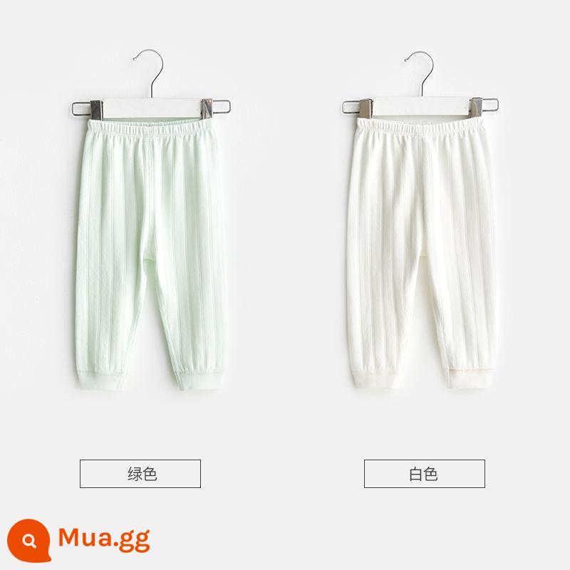 Quần vệ sinh trẻ em mùa xuân thu đông quần cotton nguyên chất cho bé trai và bé gái đáy mở đồ ngủ cho bé quần dài ấm áp - 21071 xanh/trắng 2 miếng