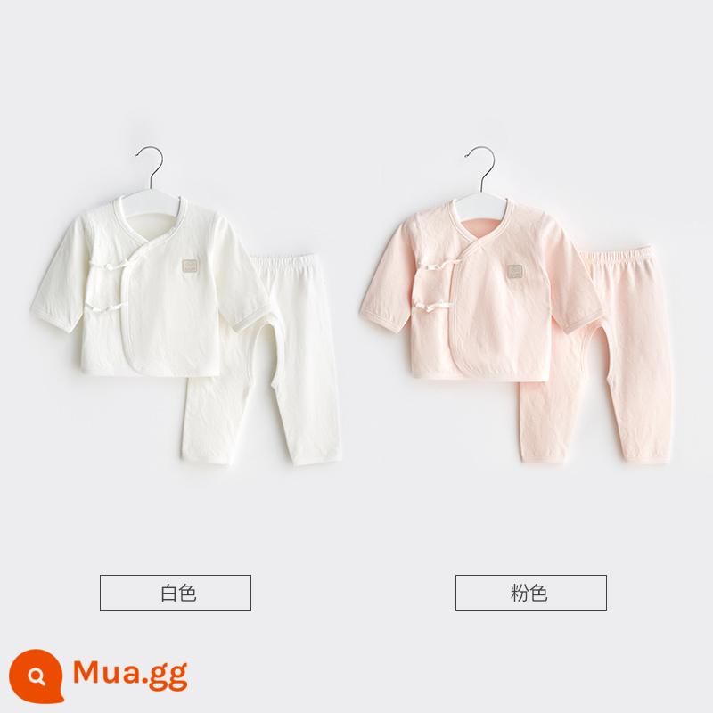 Quần áo sơ sinh mùa xuân, mùa thu và mùa đông sơ sinh 0 nhà sư Tháng 3 hai mảnh cotton nguyên chất đáy cho bé quần áo mùa thu phù hợp - 21317 trắng/hồng 2 bộ