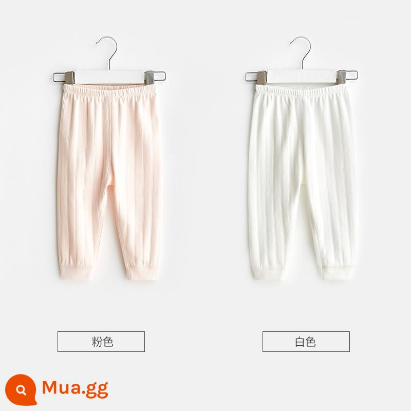 Quần vệ sinh trẻ em mùa xuân thu đông quần cotton nguyên chất cho bé trai và bé gái đáy mở đồ ngủ cho bé quần dài ấm áp - 21071 hồng/trắng 2 chiếc