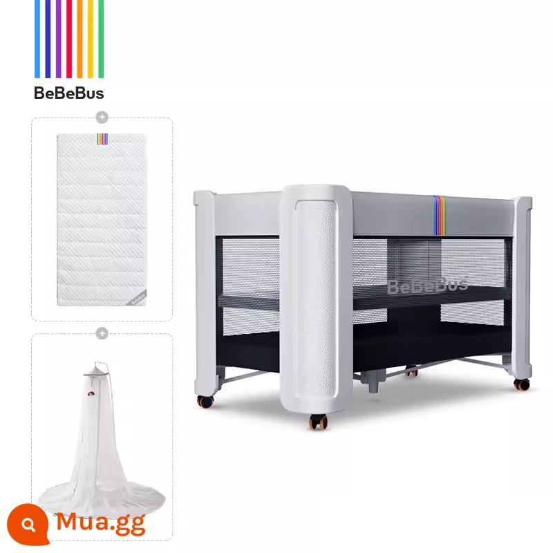 Cũi BeBeBus ghép giường lớn Zhumengjia nôi sơ sinh di động giường gấp đa năng cho bé - Nôi Zhumengjia pro-Bright Moon White+Nệm cao su thân thiện với môi trường+Màn chống muỗi