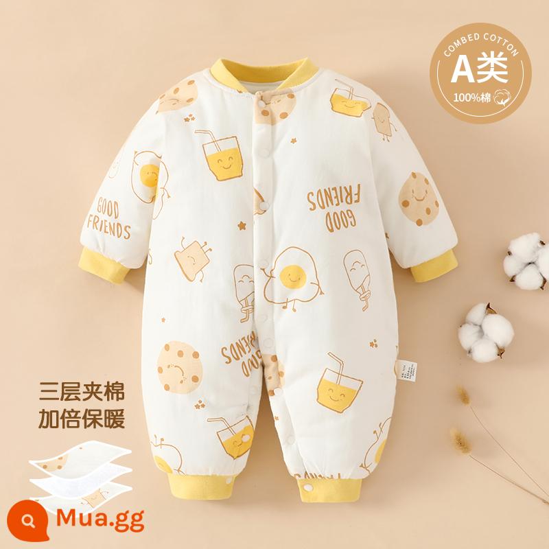 Quần áo cotton trẻ em, quần áo sơ sinh thu đông, áo liền quần chần bông, quần áo cotton ấm áp cho nam nữ, áo khoác cotton dày dặn, quần áo mùa đông - bánh mì sữa