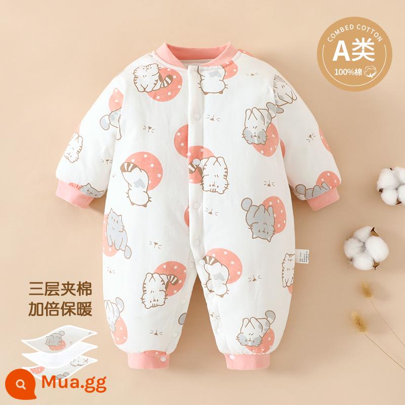 Quần áo cotton trẻ em, quần áo sơ sinh thu đông, áo liền quần chần bông, quần áo cotton ấm áp cho nam nữ, áo khoác cotton dày dặn, quần áo mùa đông - meo meo dâu