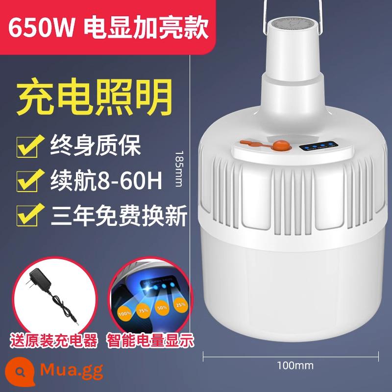 Đèn LED Sạc Bóng Đèn Mất Điện Chiếu Sáng Khẩn Cấp Hộ Gia Đình Đèn Cắm Trại Ngoài Trời Siêu Sáng Đèn Gian Hàng Chợ Đêm - Màn hình điện tử phiên bản sáng (ánh sáng trắng 650w) hiển thị pin + thời lượng pin 8-60 giờ