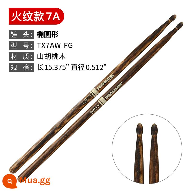 Làm đẹp Dadrio Drum Promark Gỗ Gỗ rắn 7A5A5B Kệ chuyên nghiệp Trống Trống Búa búa búa - TX7AW-FG (đầu vồ hình bầu dục ngọn lửa tiêu chuẩn)