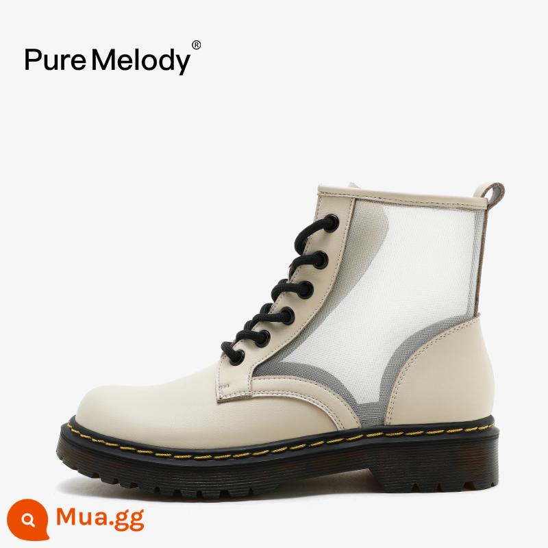 PM Martin Boots Mùa xuân và Mùa thu Boot Boot Boots Boots của Anh Xu hướng trong khi giày da tạm thời bị hỏng Xóa giày phụ nữ - PMQC3268 màu trắng ngà