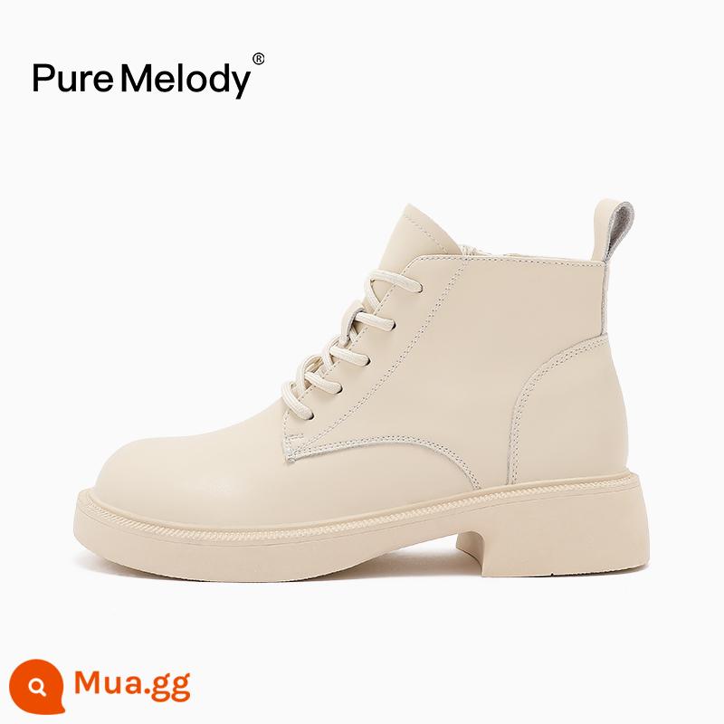 PM Martin Boots Mùa xuân và Mùa thu Boot Boot Boots Boots của Anh Xu hướng trong khi giày da tạm thời bị hỏng Xóa giày phụ nữ - PWQC35MD9502H màu trắng ngà