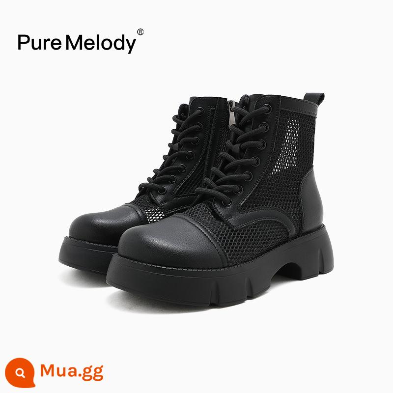 PM Martin Boots Mùa xuân và Mùa thu Boot Boot Boots Boots của Anh Xu hướng trong khi giày da tạm thời bị hỏng Xóa giày phụ nữ - PCQC7302 đen tự nhiên