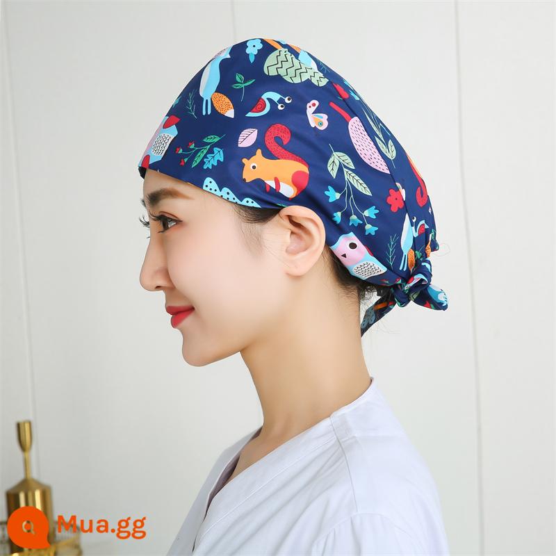 Mũ phòng mổ nữ cotton mũ y tá giam hóa trị bao đầu mũ phòng khám nha khoa bác sĩ làm việc mũ nam - con sóc