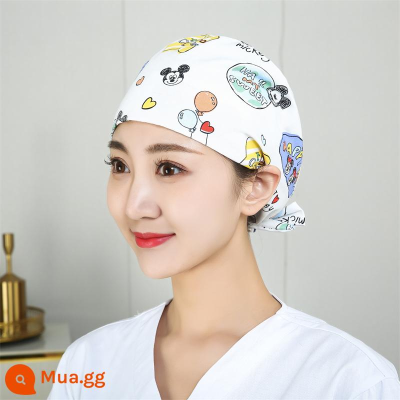 Mũ phòng mổ nữ cotton mũ y tá giam hóa trị bao đầu mũ phòng khám nha khoa bác sĩ làm việc mũ nam - Tim Mickey Trắng