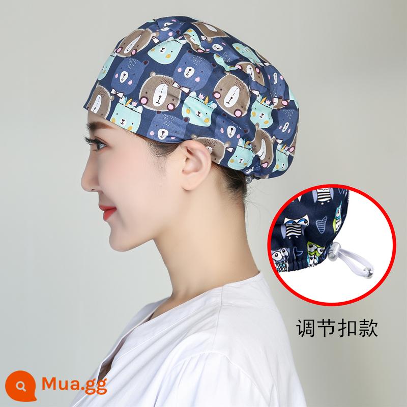 Mũ phòng mổ nữ cotton mũ y tá giam hóa trị bao đầu mũ phòng khám nha khoa bác sĩ làm việc mũ nam - Khóa điều chỉnh gấu to béo màu xanh đậm