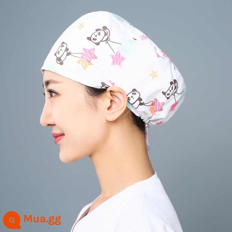 Mũ phòng mổ nữ cotton mũ y tá giam hóa trị bao đầu mũ phòng khám nha khoa bác sĩ làm việc mũ nam - Khóa điều chỉnh hình ngôi sao Panda bằng sợi polyester-M24