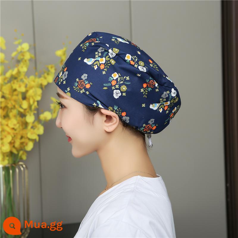 Mũ phòng mổ nữ cotton mũ y tá giam hóa trị bao đầu mũ phòng khám nha khoa bác sĩ làm việc mũ nam - Khóa điều chỉnh được hình chim hót líu lo và hoa thơm