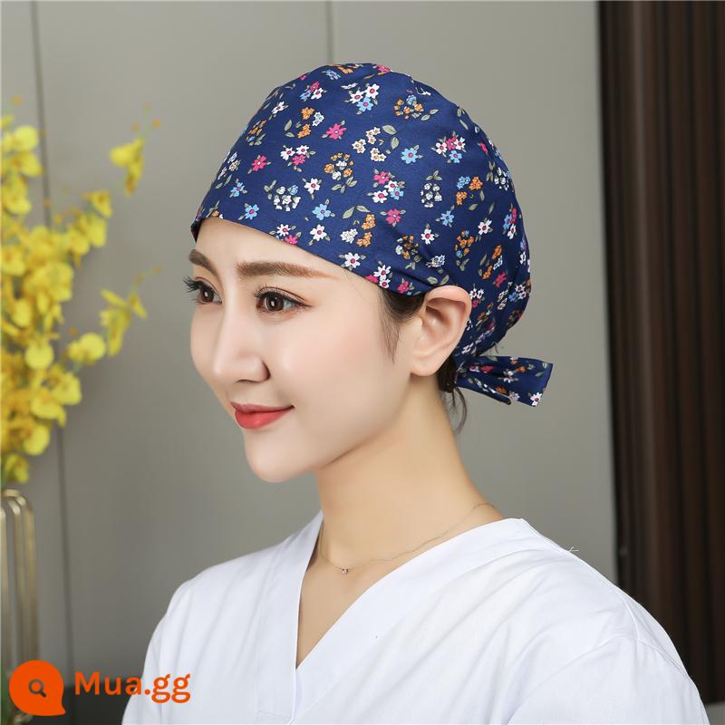 Mũ phòng mổ nữ cotton mũ y tá giam hóa trị bao đầu mũ phòng khám nha khoa bác sĩ làm việc mũ nam - Hoa màu xanh hải quân