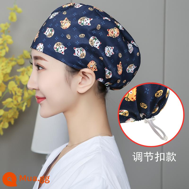 Mũ phòng mổ nữ cotton mũ y tá giam hóa trị bao đầu mũ phòng khám nha khoa bác sĩ làm việc mũ nam - Lucky Cat có thể điều chỉnh khóa sợi Polyester