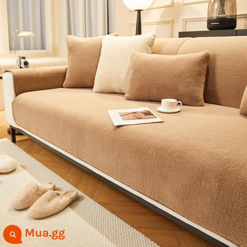 Lông Cừu Nhung Sofa Đệm Mùa Đông Dày Sang Trọng Đệm Chống Trơn Trượt Da Ghế Sofa Mùa Thu Đông Đệm Khăn Vải - Cà phê nhẹ Cashmere ấm