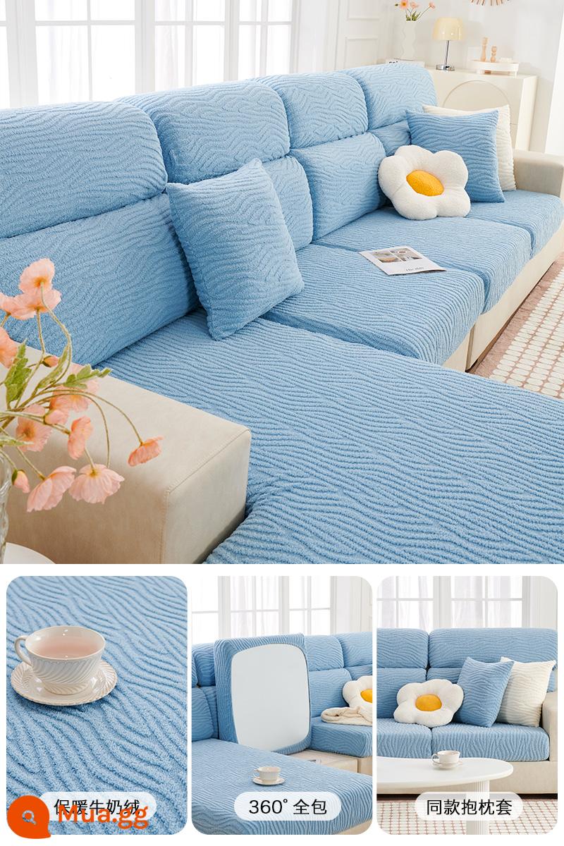 2022 mùa đông mới thời trang đơn giản chống trơn trượt ghế sofa bao gồm tất cả bốn mùa đa năng đệm đàn hồi bọc ghế sofa - Họa tiết sóng - xanh da trời