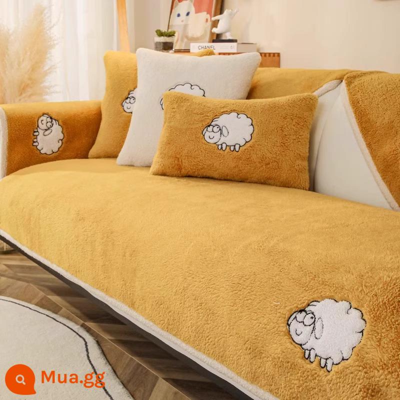 Lông Cừu Nhung Sofa Đệm Mùa Đông Dày Sang Trọng Đệm Chống Trơn Trượt Da Ghế Sofa Mùa Thu Đông Đệm Khăn Vải - Da cừu-kaki