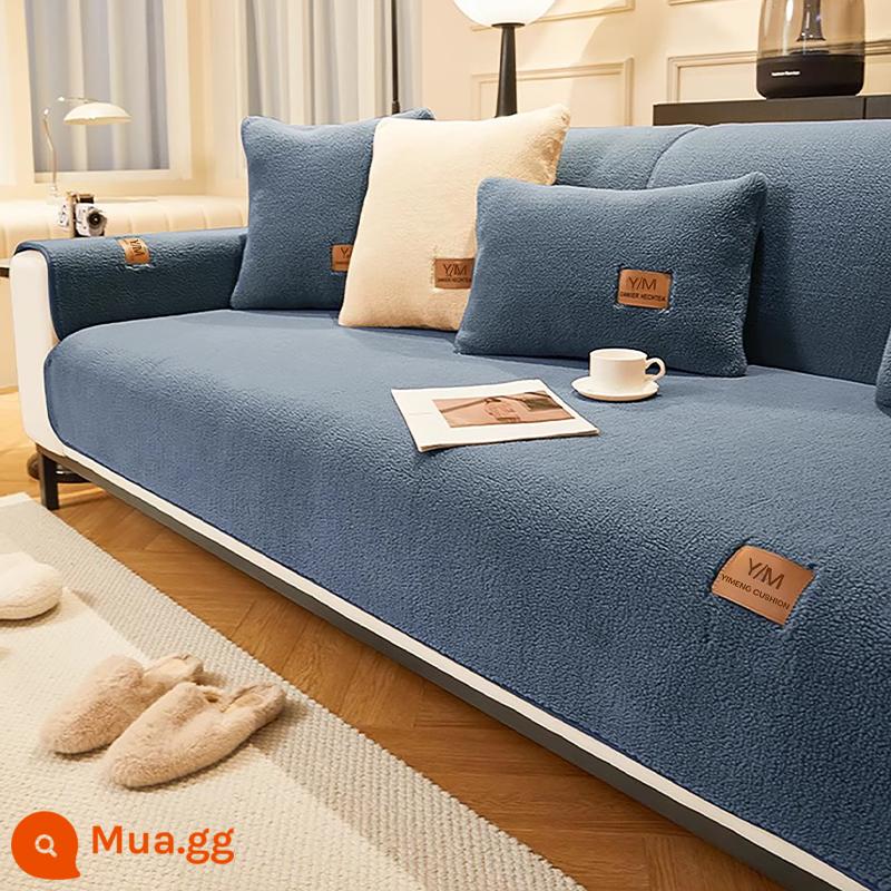 Lông Cừu Nhung Sofa Đệm Mùa Đông Dày Sang Trọng Đệm Chống Trơn Trượt Da Ghế Sofa Mùa Thu Đông Đệm Khăn Vải - Len cừu xanh đậm [lựa chọn hàng đầu đáng tin cậy]