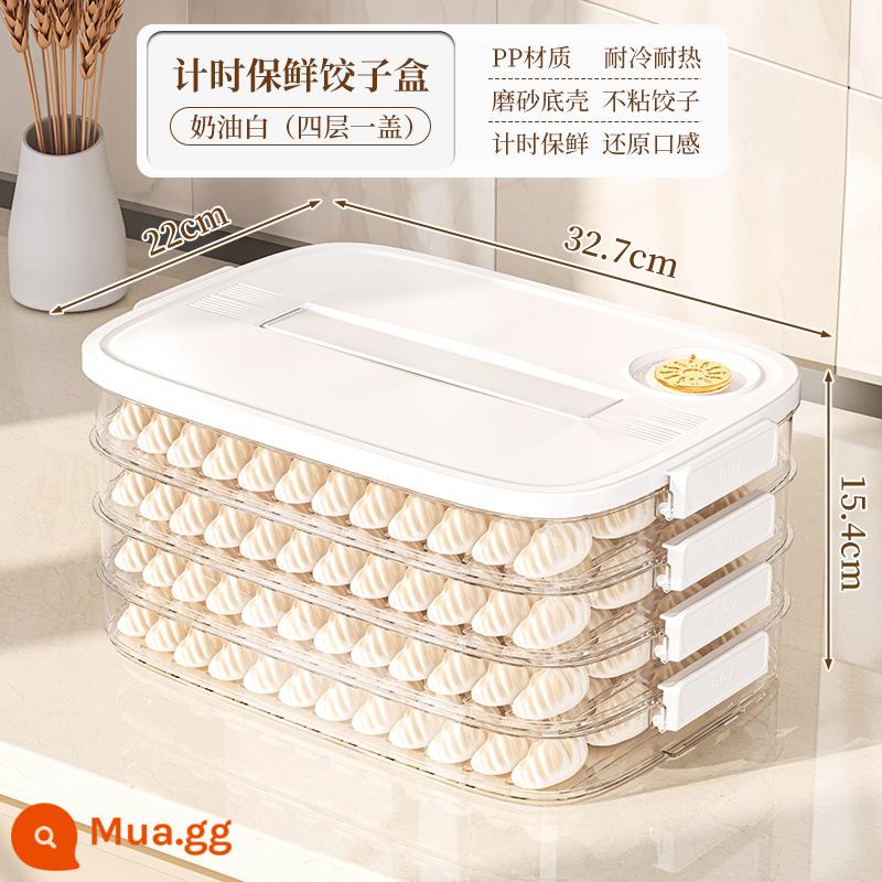 Bánh xếp áp chảo hộp bảo quản tủ lạnh Bánh xếp áp chảo hộp đông lạnh cấp thực phẩm hoành thánh Bánh xếp áp chảo hộp đông lạnh khay đựng tay - 4 lớp màu trắng ngọc trai [xách tay] có thể chứa 280 chiếc bánh bao