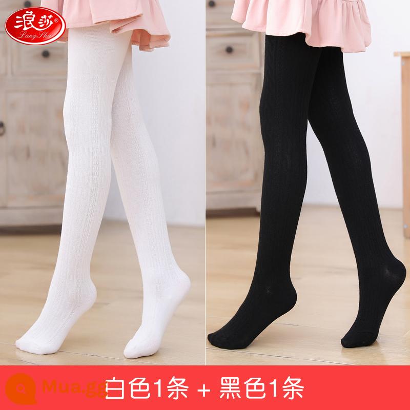 Langsha trẻ em mùa xuân và mùa thu pantyhose mỏng nhung mỏng lớn trẻ em mặc bên trong màu trắng quần bé gái đen khiêu vũ vớ - Trắng + Đen [Giống như Xiaoqi] Tất cotton nguyên chất mùa xuân và mùa thu dày vừa phải