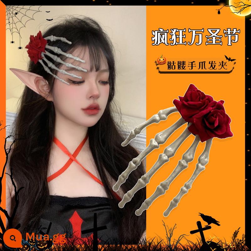 Halloween mũ đội đầu hình ảnh ngộ nghĩnh đạo cụ cos phụ kiện cài áo dạ quang tóc vòng tóc trang trí phụ kiện tóc tóc vòng - Kẹp tóc hình đầu lâu hoa hồng đỏ