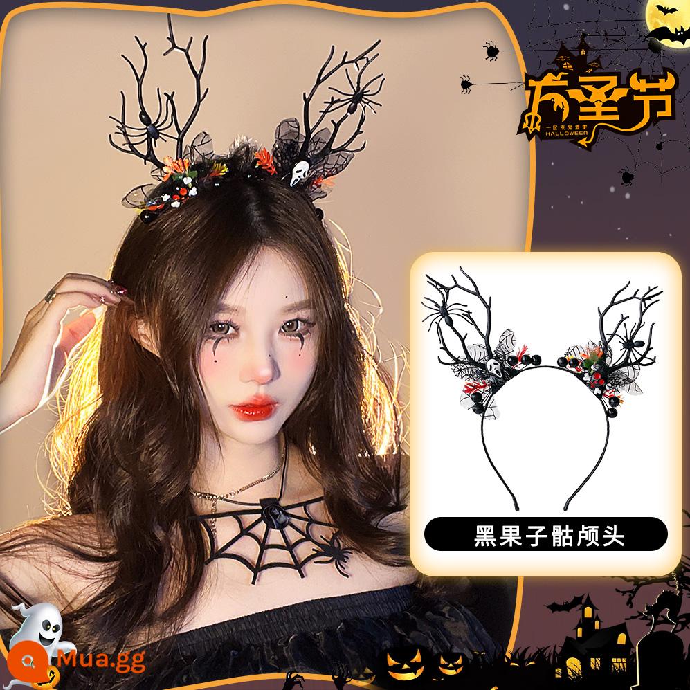 Halloween mũ đội đầu hình ảnh ngộ nghĩnh đạo cụ cos phụ kiện cài áo dạ quang tóc vòng tóc trang trí phụ kiện tóc tóc vòng - hộp sọ trái cây màu đen