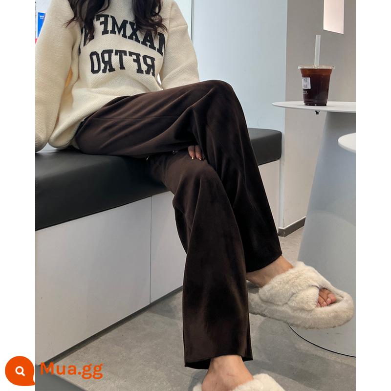 Off-white plus nhung chenille quần ống rộng của phụ nữ mùa thu và mùa đông mới nhỏ eo cao xếp nếp quần lau nhà - người đàn ông nhỏ bằng vải kaki