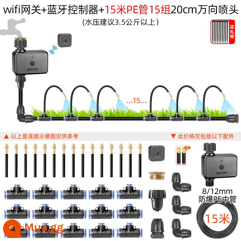 nadster điện thoại di động điều khiển từ xa tưới cây tự động tạo tác không dây WiFi thời gian tưới nước thiết bị tưới thông minh - Cổng tưới hoa Bluetooth + Bộ 15 đầu phun tưới đa năng