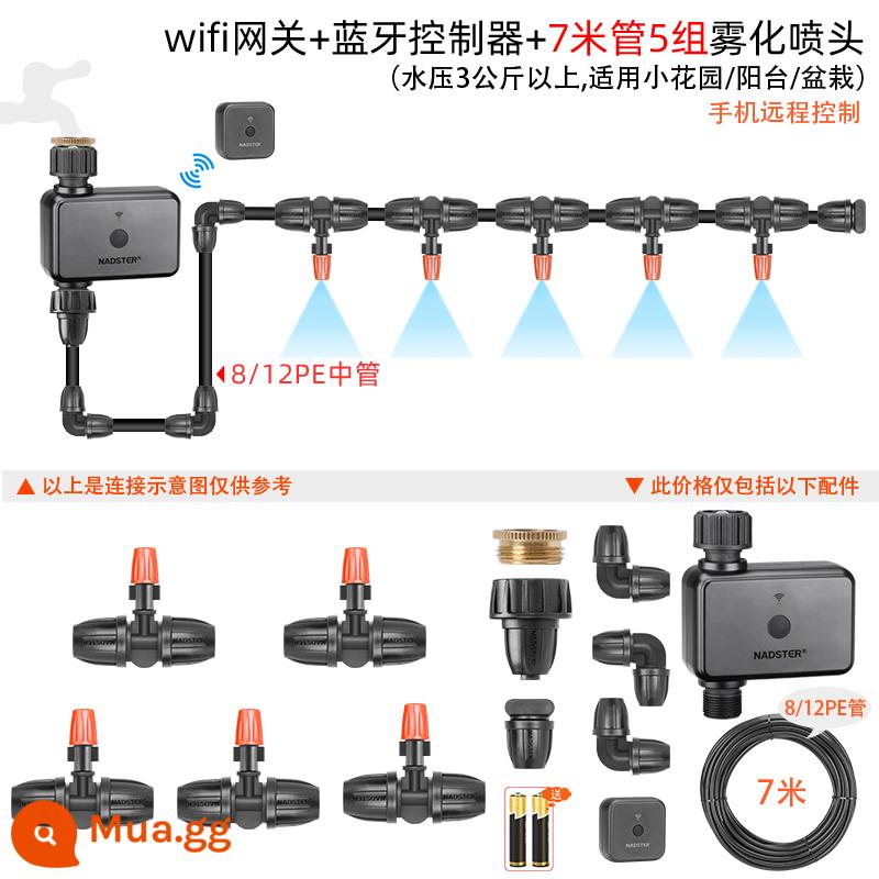 nadster điện thoại di động điều khiển từ xa tưới cây tự động tạo tác không dây WiFi thời gian tưới nước thiết bị tưới thông minh - Cổng + Bộ điều khiển Bluetooth + 5 bộ vòi phun nguyên tử treo