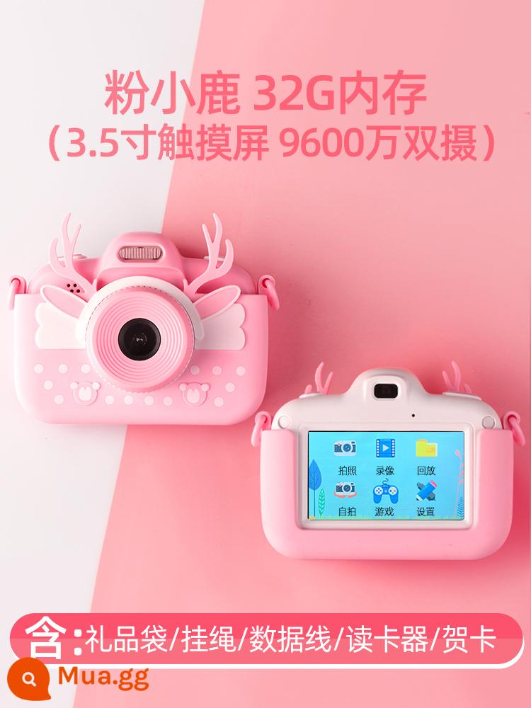 Đồ chơi máy ảnh trẻ em có thể chụp ảnh và in kỹ thuật số Polaroid lưới màu đỏ sinh viên mini bé gái HD - Pink Deer Plus 32G Standard Edition [màn hình cảm ứng 3.0, camera kép 100 triệu]