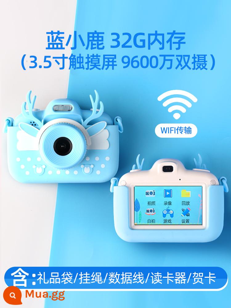 Đồ chơi máy ảnh trẻ em có thể chụp ảnh và in kỹ thuật số Polaroid lưới màu đỏ sinh viên mini bé gái HD - Phiên bản Blue Deer Plus 32G WiFi [màn hình cảm ứng 3.0, camera kép 100 triệu]