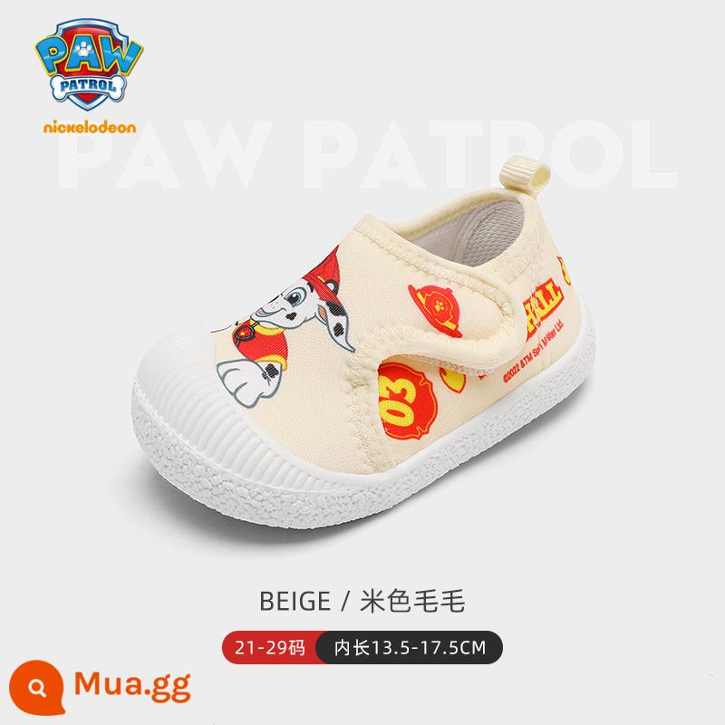 Paw Paw Team Giày Trong Nhà Trẻ Em Giày Sàn Mẫu Giáo Giày Gia Đình Bé Trai Giày Cotton Plus Nhung Mùa Thu Đông bé Gái Giày - Maomao-Velcro màu be [Phong cách xuân thu]