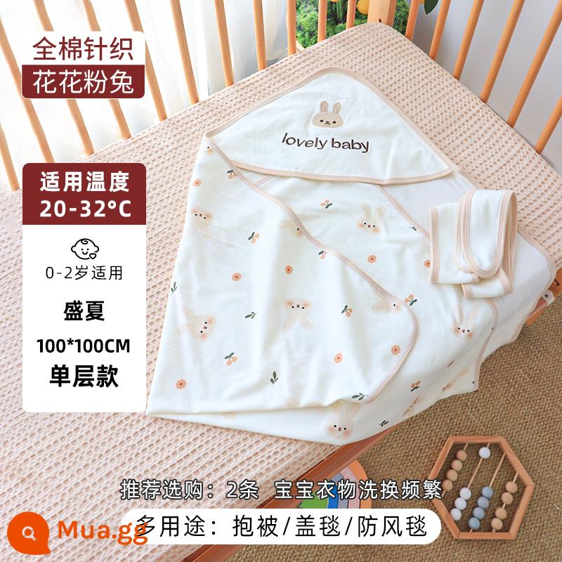 Sơ Sinh Mùa Xuân Và Mùa Thu Cho Bé Nguyên Chất Cotton Chăn Mỏng Sơ Sinh Chống Sốc Phòng Sinh Đầm Cho Tất Cả Các Mùa - Phấn Hoa Thỏ-Cotton dệt kim 1 lớp (cho giữa hè)