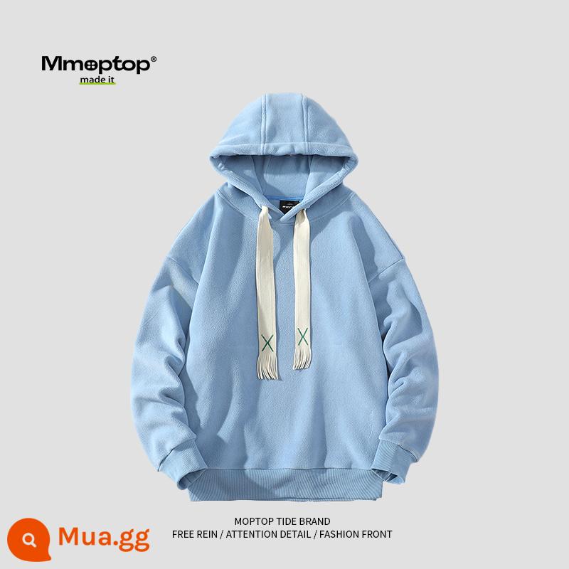 Mmoptop có mũ nặng áo len lông cừu nam mùa đông Mỹ xu hướng mới cặp đôi áo khoác ấm bé trai - xanh nhạt