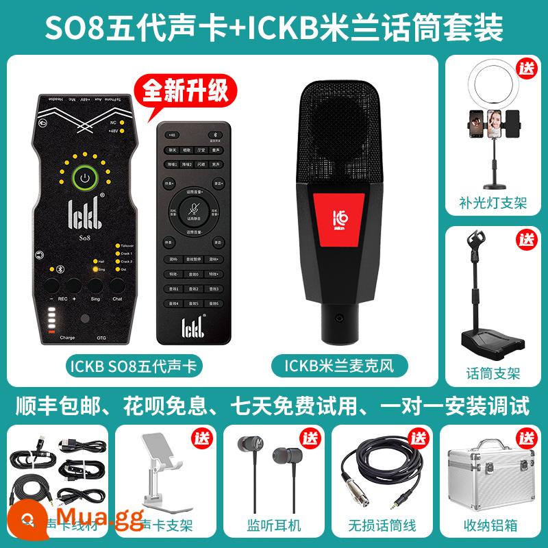 ickb so8 card âm thanh thế hệ thứ năm ca hát điện thoại di động máy tính đặc biệt phổ neo hát karaoke thiết bị phát sóng trực tiếp ngoài trời trọn bộ micro thu âm bộ micro không dây rung tay nhanh tạo tác - Card âm thanh Ickb so8 + Bộ micro Ickb milan