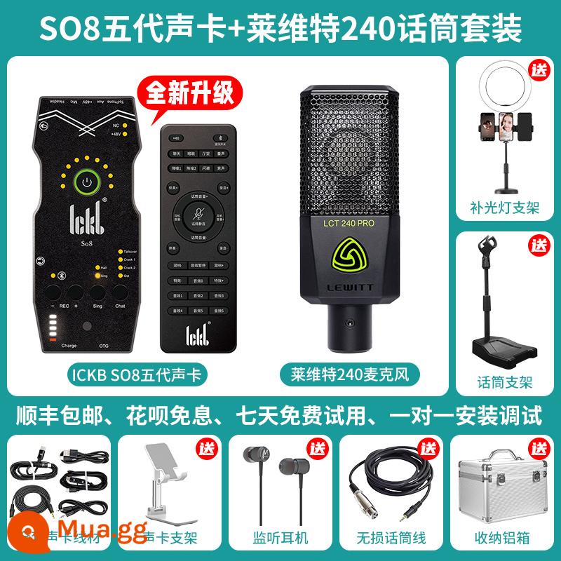 ickb so8 card âm thanh thế hệ thứ năm ca hát điện thoại di động máy tính đặc biệt phổ neo hát karaoke thiết bị phát sóng trực tiếp ngoài trời trọn bộ micro thu âm bộ micro không dây rung tay nhanh tạo tác - Card âm thanh Ickb so8 + Bộ micro Levitt LCT 240