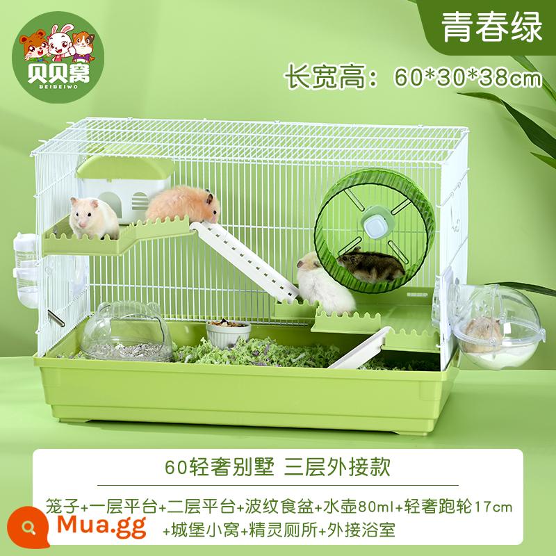 Gấu vàng lồng hamster nhỏ chuyên dụng gỗ đặc không gian rộng mới tập full set biệt thự siêu lớn sang trọng 2 lớp cực lớn - Mẫu biệt thự 3 tầng sang trọng nhẹ nhàng 60 tầng bên ngoài màu xanh lá cây