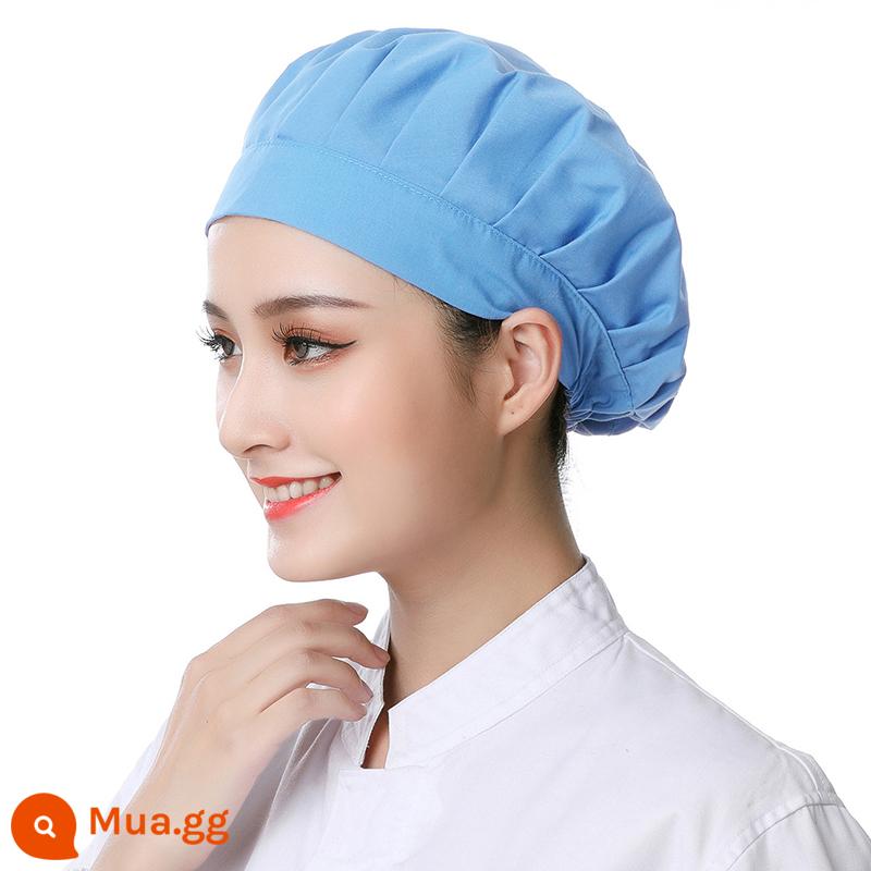 Mũ đầu bếp lưới thoáng khí dùng cho nhà bếp nấu ăn, chống khói dầu và chống rụng tóc, mũ làm việc tại nhà máy thực phẩm - Mũ gấp vành rộng HJ kiểu toàn vải màu xanh nhạt không có vành