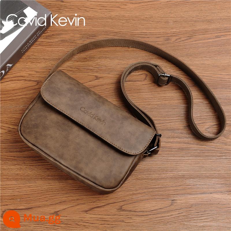 Cavid Kevin Retro Phong Cách Châu Âu Túi Đeo Vai Nam Cổ Xiên Túi Ba Lô Da Thời Trang Trẻ Trung Túi Vuông - CK5209 Kaki