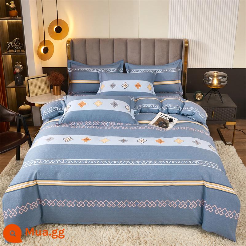 Dày cotton nguyên chất 4 mảnh 100 cotton chải cao cấp giường vỏ chăn đơn giản phong cách Bắc Âu chăn ga gối ins - Annuo-xám