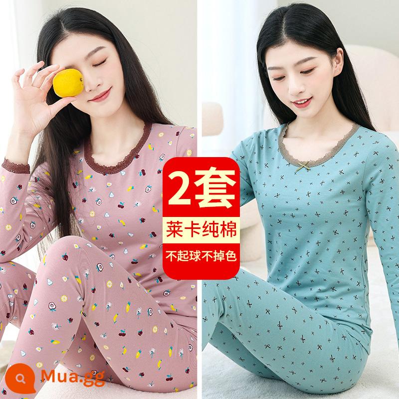 Quần áo mùa thu cho bé gái quần vệ sinh cotton nguyên chất của phụ nữ phù hợp với học sinh mặc quần áo làm nóng hoàn toàn bằng cotton của phụ nữ áo len bông phần dưới mỏng - Quả hồng Yamashiro + nơ xanh sương thông