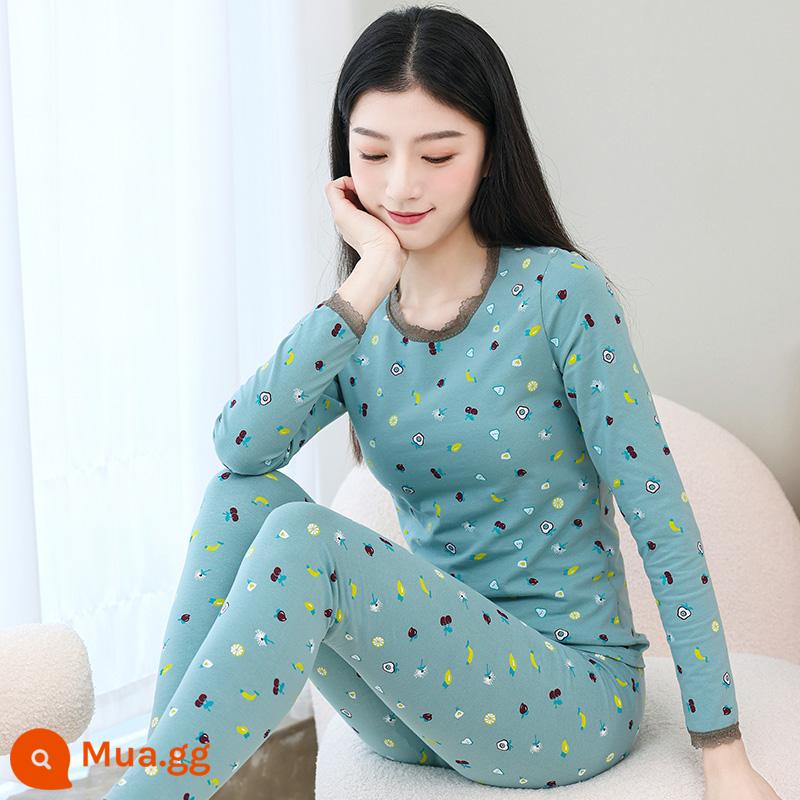 Quần áo mùa thu cho bé gái quần vệ sinh cotton nguyên chất của phụ nữ phù hợp với học sinh mặc quần áo làm nóng hoàn toàn bằng cotton của phụ nữ áo len bông phần dưới mỏng - Quả thông sương giá xanh