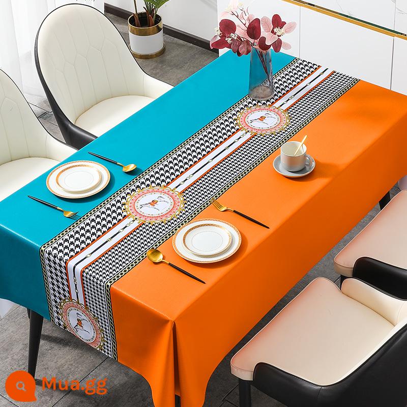 TableCloth Rửa dầu -Proof Waterproof PVC PVC Bàn hình chữ nhật Đèn Light Luxury High -Bàn ăn phòng khách Phòng khách - Royal Horse-Blue Orange (vải mã hóa nâng cấp 2.0 chống dầu)