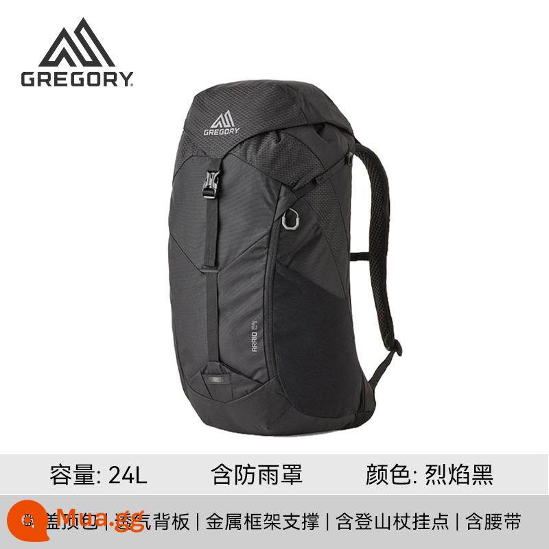 GREGORY Gregory 18L 22L Mountain ARRIO ba lô thoáng khí du lịch thể thao ngoài trời mùa hè - 24 lít - màu đen ngọn lửa