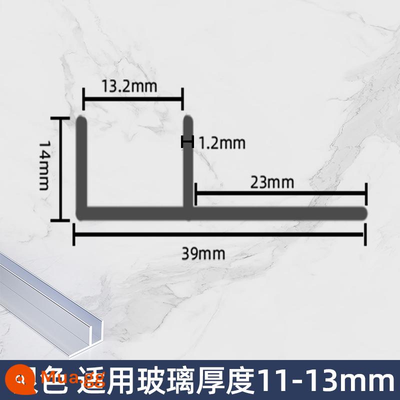 Hợp kim nhôm F-slot vách ngăn phòng trang điểm phòng tắm khe cắm thẻ kính nhúng sẵn Dải cạnh hình chữ U Dải cạnh gạch - Bạc thông thường-(áp dụng cho kính có độ dày 11-13mm)-đường kính trong 13,2mm