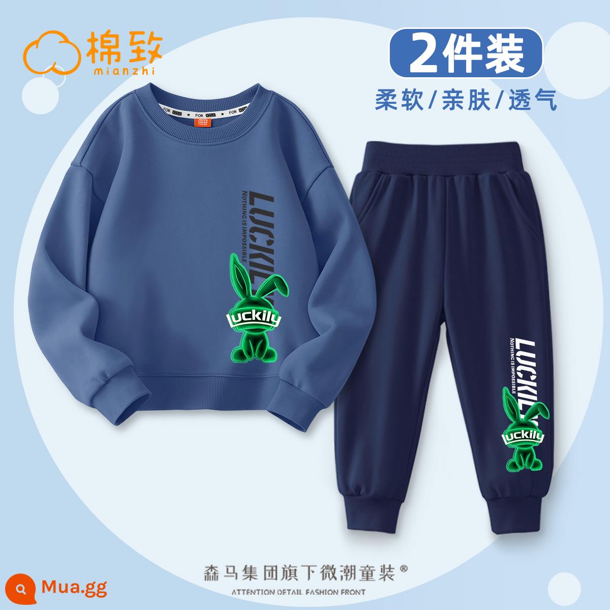 Semir Group Cotton Bé Trai Quần Áo Mùa Thu 2023 Quần Áo Trẻ Em Nhung Mới Quần Áo Trẻ Em Cỡ Lớn Quần Bộ Đồ Mùa Thu Áo Len Trẻ Em - [Yếu tố thỏ mát mẻ hợp thời trang] Thỏ cạnh mềm H_màu chàm bên phải phía dưới + Thỏ cạnh mềm B K_màu xanh nước biển phía dưới bên phải